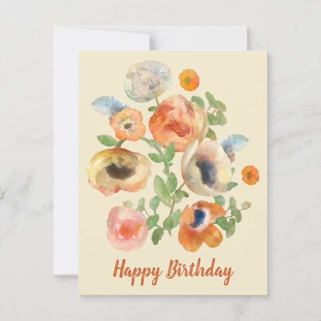 Carte De Correspondance Joyeux Anniversaire Orange Fleurs de Printemps (Dos)