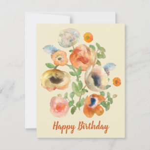 Carte De Correspondance Joyeux Anniversaire Orange Fleurs de Printemps