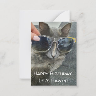 Carte De Correspondance "joyeux anniversaire pawty" drôle photo de chat
