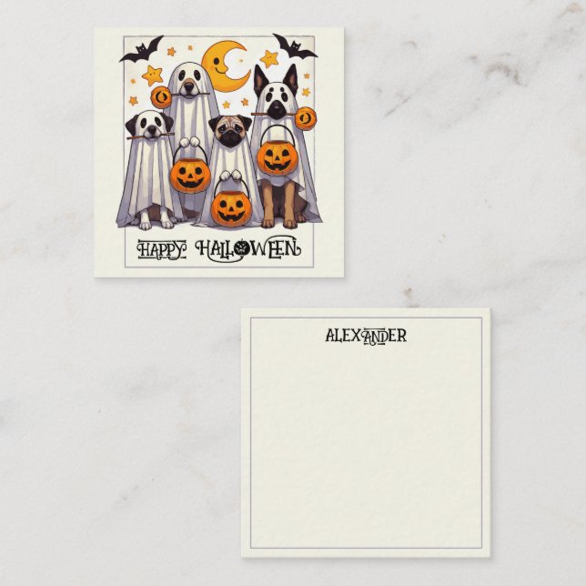 Carte De Correspondance Joyeux Chiens d'Halloween en costume fantôme (Devant / Derrière)