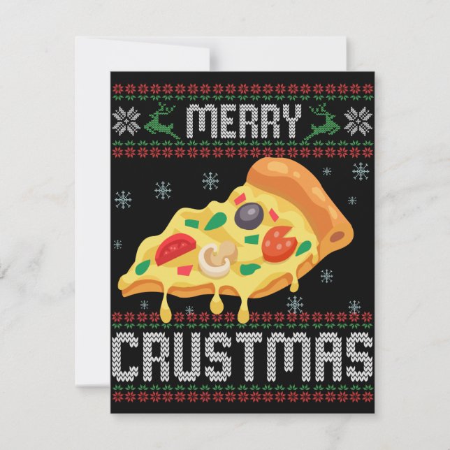 Carte De Correspondance Joyeux Crustmas Drôle de Noël Pizza Sweater laid (Devant)