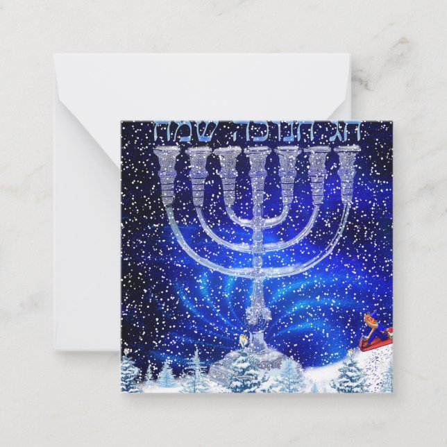 Carte De Correspondance Joyeux Hanukkah Neige & Menorah (Devant)