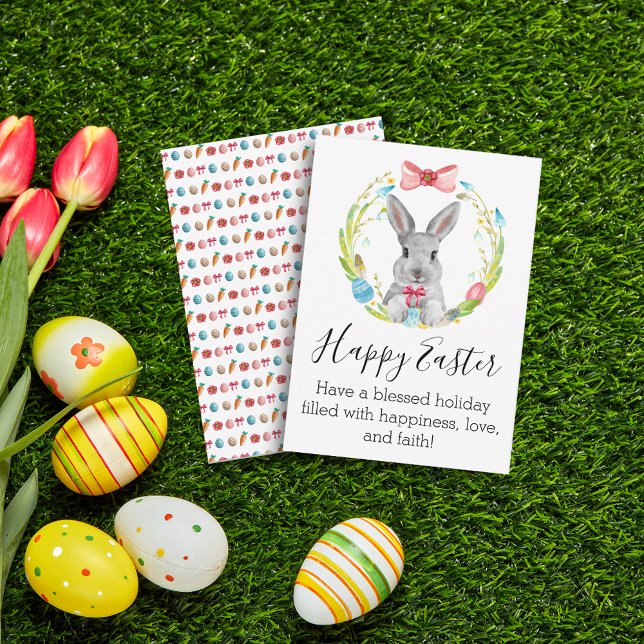Carte De Correspondance joyeux lapin d'aquarelle de pâques et couronne de  (Créateur téléchargé)