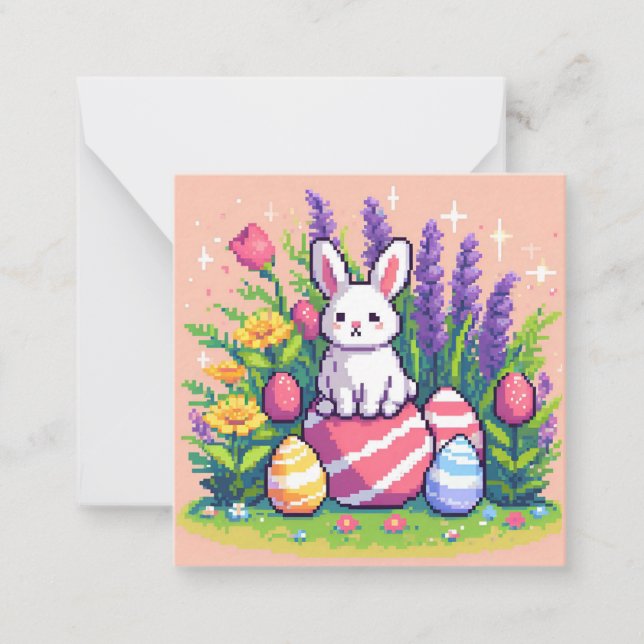 Carte De Correspondance Joyeux lapin de Pâques 8 bits art pixel (Devant)