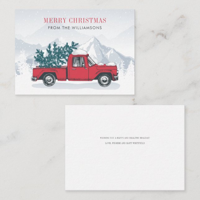 Carte De Correspondance Joyeux Noël Aquarelle Camion Rouge Bonne Fête (Devant / Derrière)