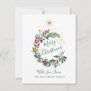 Carte De Correspondance Joyeux Noël Aquarelle Couronne de houx et de baies