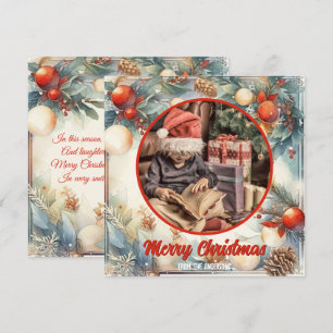 Carte De Correspondance Joyeux Noël aquarelle Foliage Vert Photo