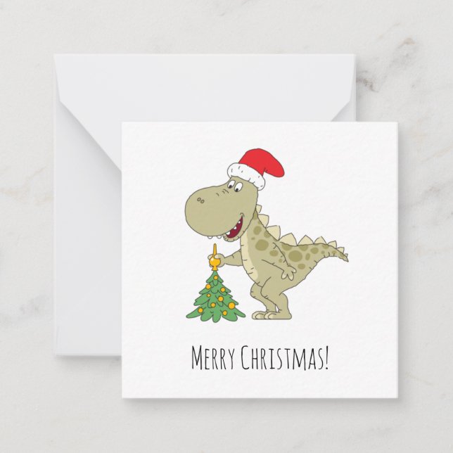 Carte De Correspondance Joyeux Noël Arbre mignonne Dinosaure Santa Hat (Devant)