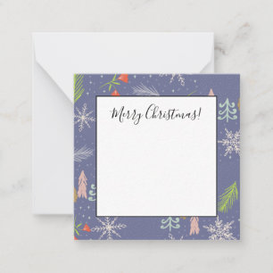 Carte De Correspondance Joyeux Noël Arbres Dessinés à la Main Flocons de N