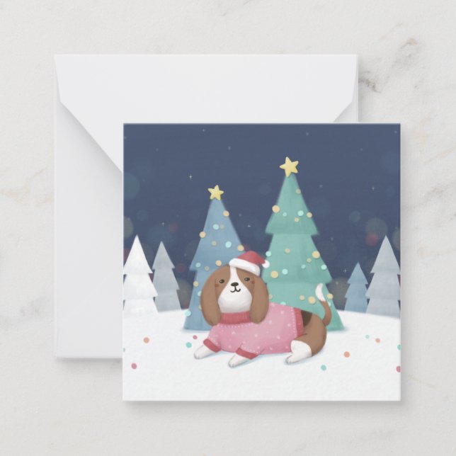 Carte De Correspondance Joyeux Noël : Art d'Illustration Beagle (Devant)