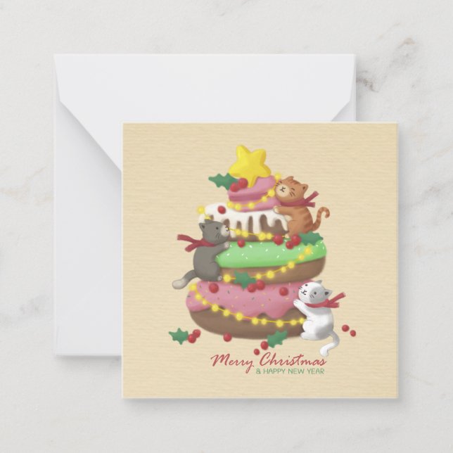 Carte De Correspondance Joyeux Noël : Cats & Sweets Illustration (Devant)