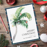 Carte De Correspondance Joyeux Noël Décoré Palm Tree Côte<br><div class="desc">Une carte de voeux moderne et élégante avec une typographie manuscrite moderne et ornée d'un palmier décoré. Customisez facilement cette carte en cliquant sur le bouton "Personnaliser".</div>