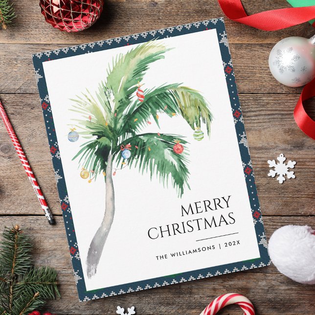 Carte De Correspondance Joyeux Noël Décoré Palm Tree Côte (Christmas Boho Palm Tree Coastal Greetings Card)