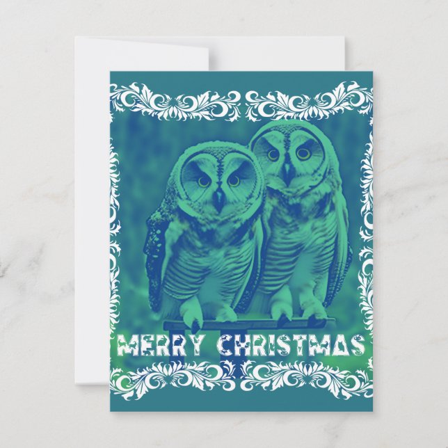 Carte De Correspondance Joyeux Noël des Chouettes Vert (Devant)