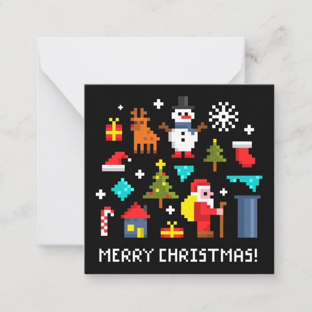 Carte De Correspondance Joyeux Noël dessins animés pixel (Devant)