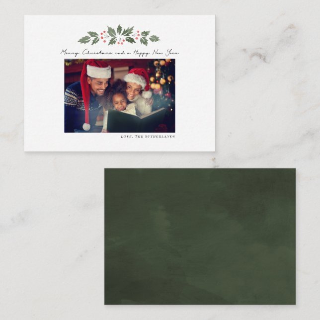Carte De Correspondance Joyeux Noël Famille Photo Fêtes Rustiques (Devant / Derrière)