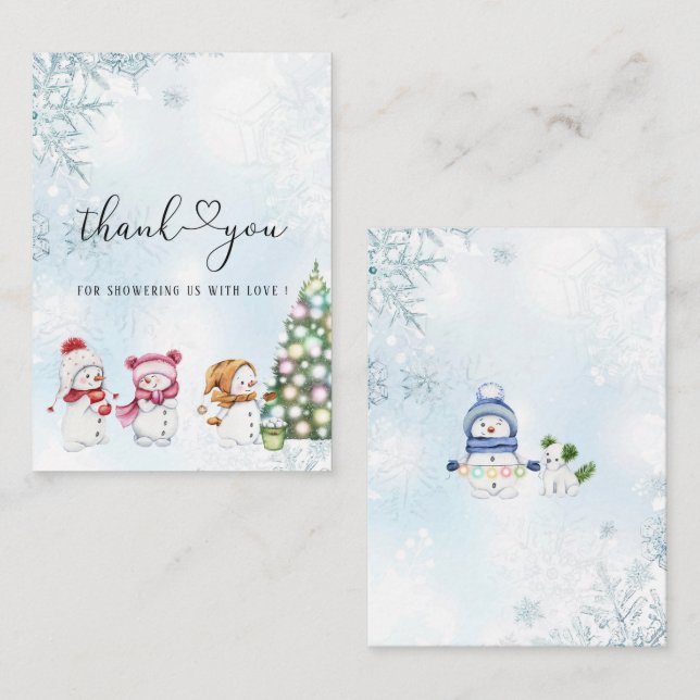 Carte De Correspondance Joyeux Noël Hiver Aquarelle  Baby Shower (Devant / Derrière)