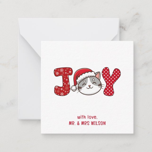 Carte De Correspondance Joyeux Noël Kitty Chat " JOY " (Devant)