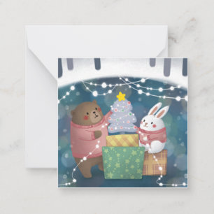 Carte De Correspondance Joyeux Noël : ours et lapin