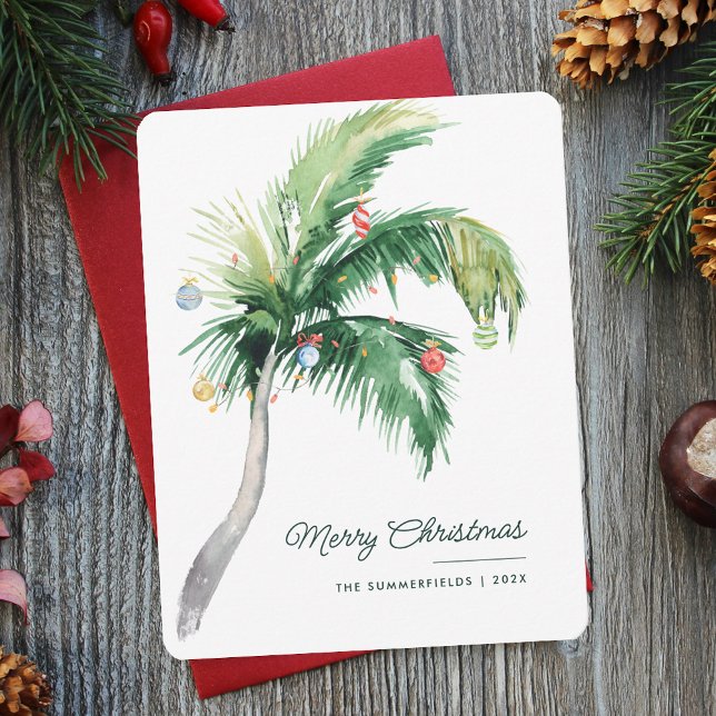 Carte De Correspondance Joyeux Noël Palm Tree Côte tropicale (Christmas Holidays Moving Announcement Change of Address Palm Tree Script Card)