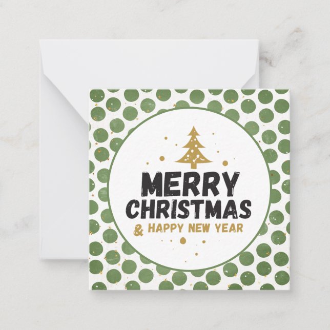 Carte De Correspondance Joyeux Noël Vert et Or (Devant)
