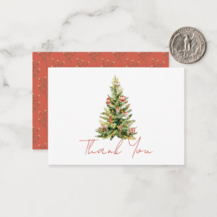Carte De Correspondance Joyeux petit arbre de Noël rouge merci