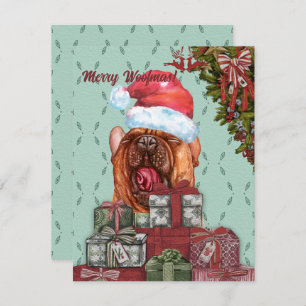 Carte De Correspondance Joyeux Woofmas ! Drôle Chien de taureau Santa Hat