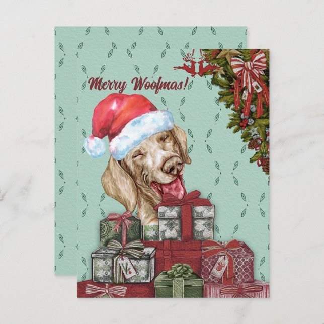 Carte De Correspondance Joyeux Woofmas ! Funny Dachshund Santa Hat Noël (Devant / Derrière)