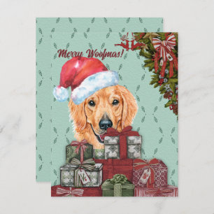 Carte De Correspondance Joyeux Woofmas! Golden Retriever Santa Hat Noël