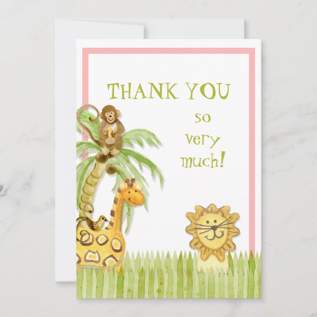 Carte De Correspondance Jungle Babies, Girl Thank You Notes (Devant)