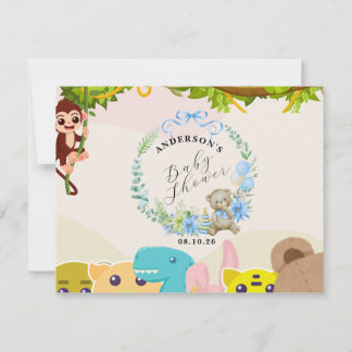 Carte De Correspondance Jungle feuillu thème singe baby shower de jouets d