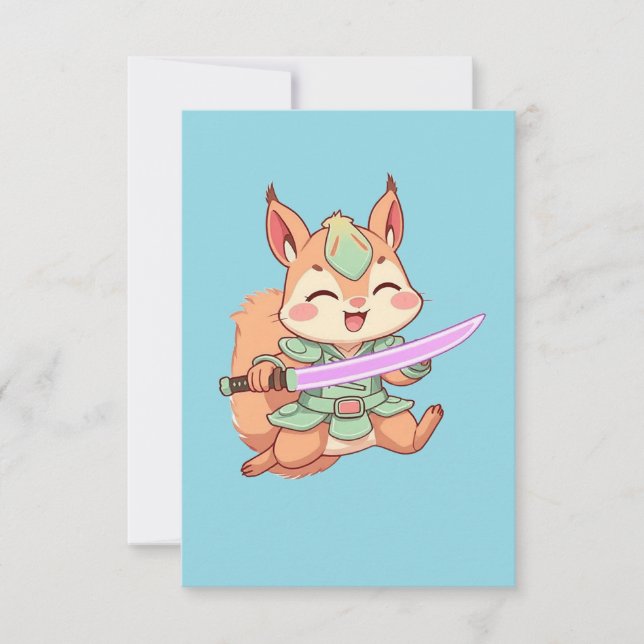 Carte De Correspondance Kawaii Squirrel Samurai. (Devant)