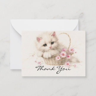 Carte De Correspondance Kitty Panier Fleurissant Merci