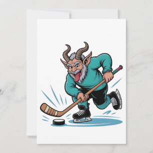 Carte De Correspondance Krampus maléfique jouant au hockey sur glace Sport
