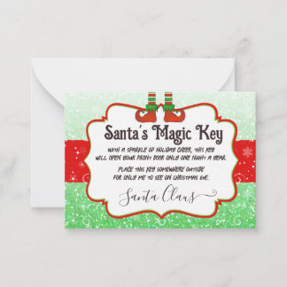 Carte De Correspondance La note de l'elfe de Noël avec la clé magique du P