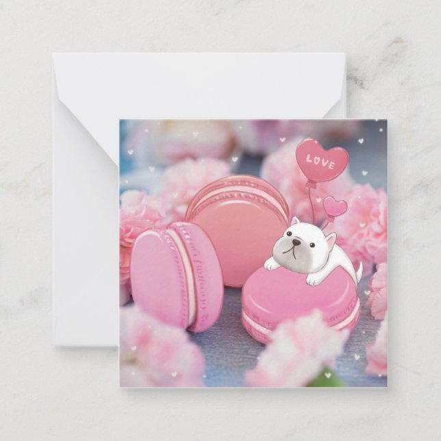 Carte De Correspondance La Saint-Valentin : Bouledogue français, Macarons  (Devant)