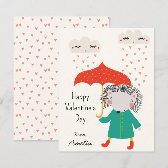 Carte De Correspondance La Saint-Valentin Hérisson Mignon Classe d'Enfants (Devant / Derrière)