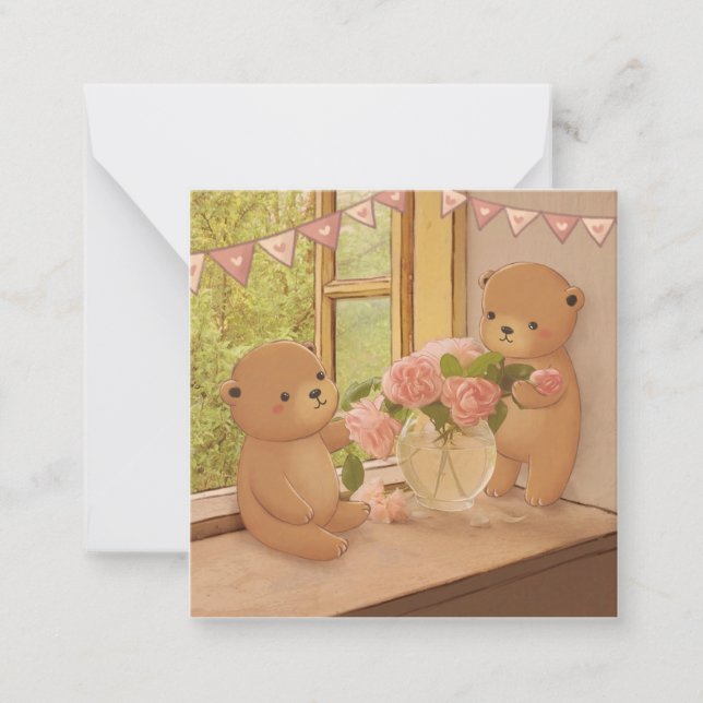 Carte De Correspondance La Saint-Valentin : ours en peluche et fleurs (Devant)