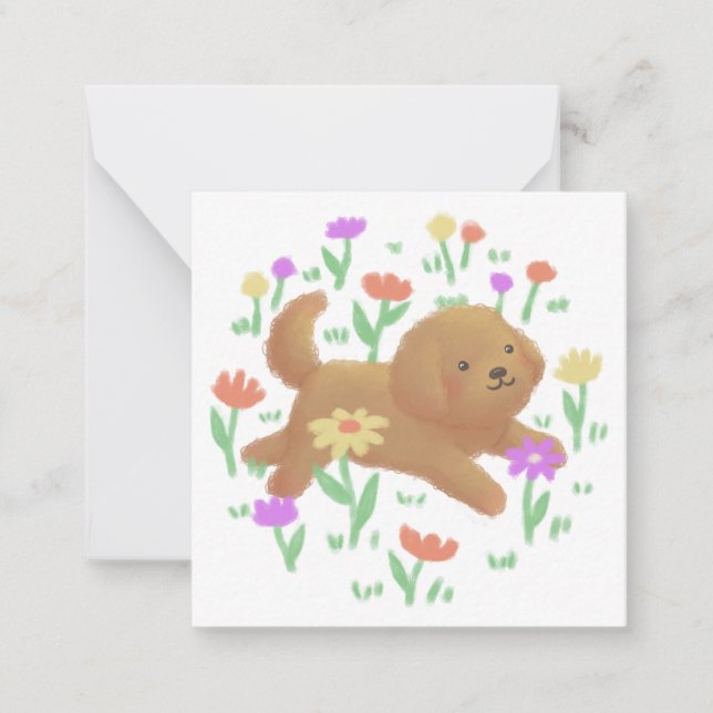 Carte De Correspondance Labradoodle avec fleurs Illustration (Devant)