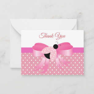 Carte De Correspondance Ladybug Rose Sur Le Merci De Ruban Rose