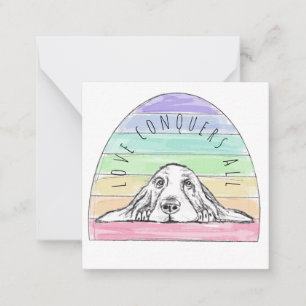 Carte De Correspondance l'amour conquiert tout chien arc-en-ciel basset ho