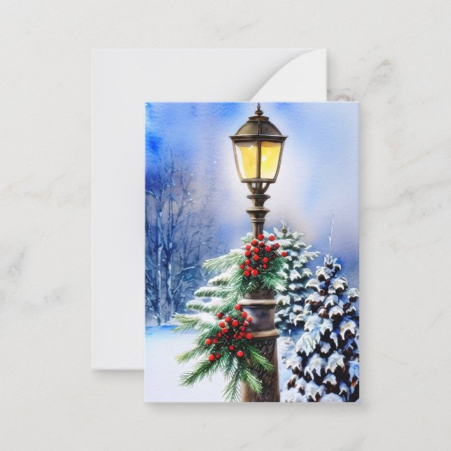 Carte De Correspondance Lampe de Noël miniature budgétaire enneigée (Devant)
