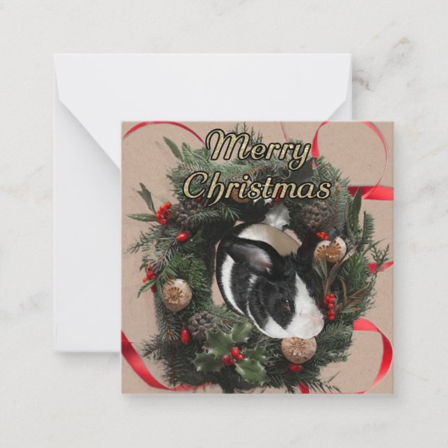 Carte De Correspondance Lapin de couronne de Noël (Devant)