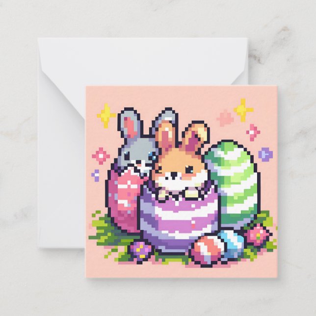 Carte De Correspondance lapin de Pâques 8 bits art pixel (Devant)
