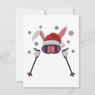 Carte De Correspondance Lapin de ski en faux fil avec chapeau de Père Noël