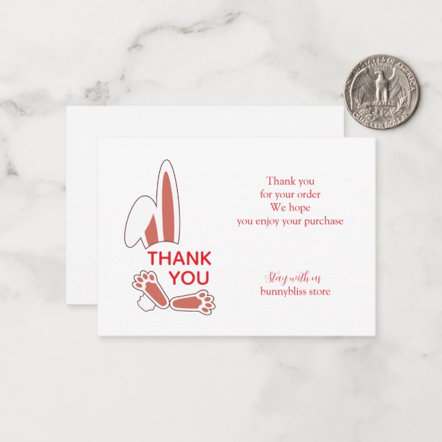 Carte De Correspondance Lapin Kawaii Qui Regarde Merci (Devant/Arrière en situation)