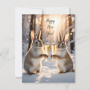 Carte De Correspondance Lapins mignons célèbrent la nouvelle année avec du