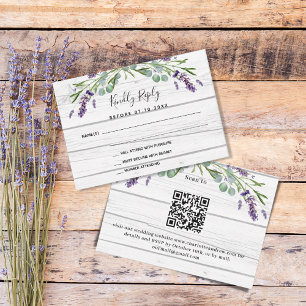 Carte De Correspondance Lavande en bois blanc Code QR Réponse du mariage R
