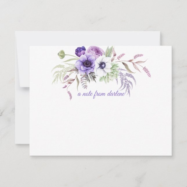 Carte De Correspondance Lavande violette Aquarelle blanche Fleurs verdure (Devant)