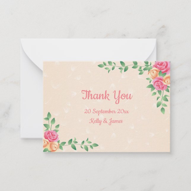 Carte De Correspondance Le Beau Merci à fleurs Rose (Devant)
